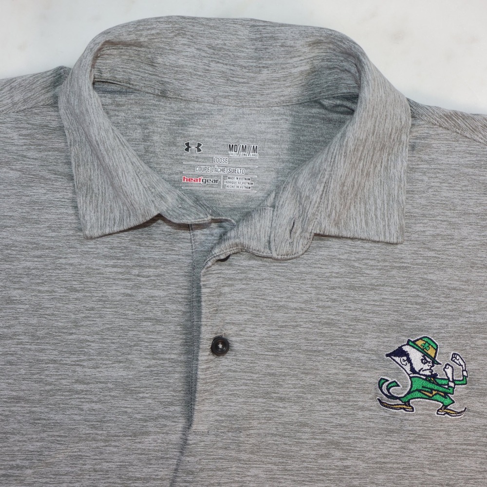 Under Armour Notre Dame Fighting Irish Polo Mens Medium Gray HeatGear Loose